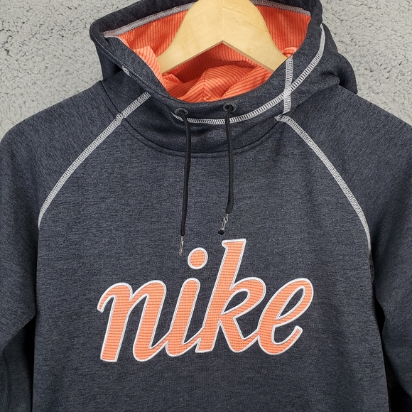 Nike Therma-Fit Pullover Drawstring Hoodie Sweatshirt Women's Medium Gray Peach - Picture 4 of 8